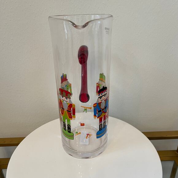 Hand Painted CHRISTMAS Nutcracker Glass Pitcher Chic Holiday Barware New - Picture 9 of 12